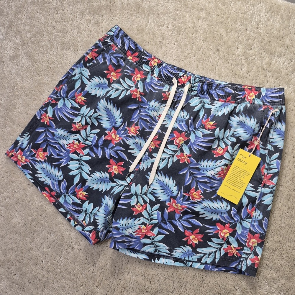 Fair Harbor Bungalow Swim Trunks Mens 3XL Blue Shorts Floral Lined Hawaiian New